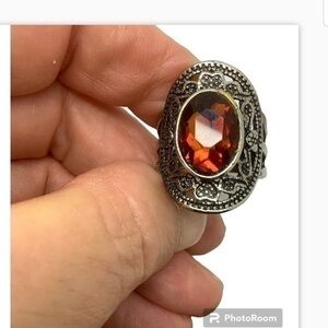 Citrine sterling silver marcasite ring